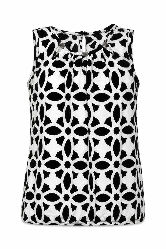 Front view of Klass Women's Black/White Geometric Blouse M