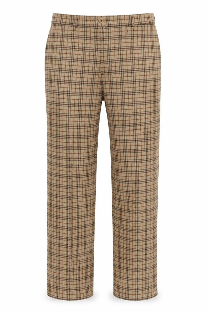 Front view of Casablanca women’s beige check trousers, size UK 18, new