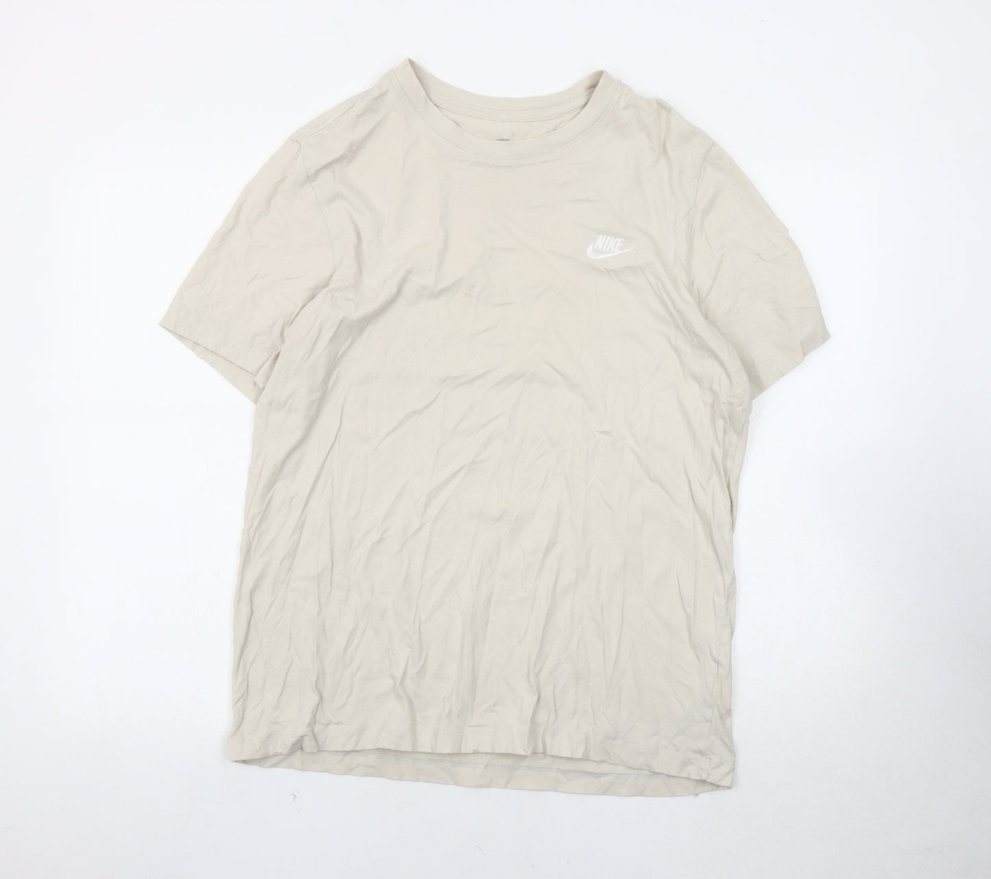 Nike Men's Beige T-Shirt, Short Sleeve, Crew Neck
