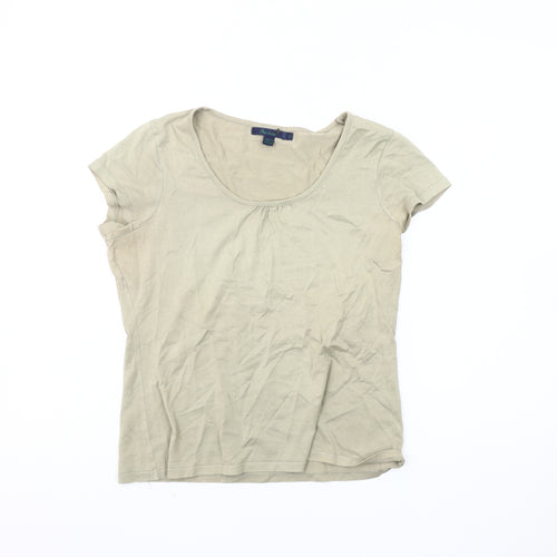 Boden Women's Beige Cotton T-Shirt Size 12 Scoop Neck