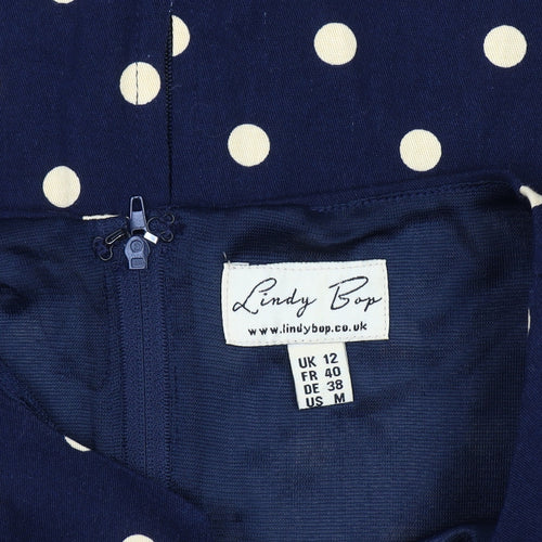 Lindy Bop Women's Blue Polka Dot Dress, UK 12