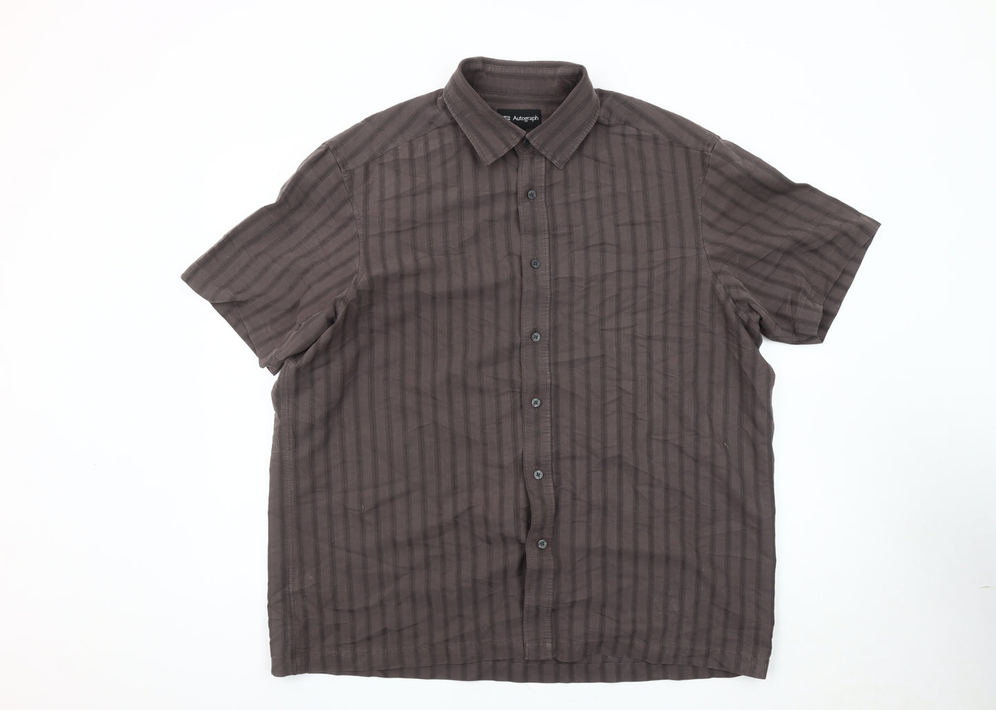 Marks and Spencer Men's Grey XL Striped Button-Up Shirt
