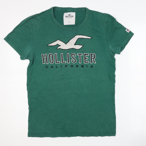Hollister Men's Green T-Shirt S Logo Crew Neck