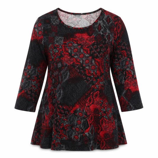 Front view of Isle Collection Women's Red Pullover Geometric Jumper, size 16