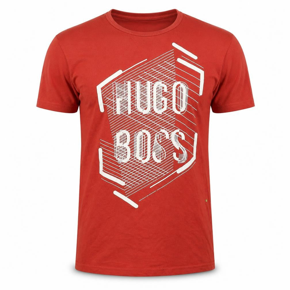 Front view of Hugo Boss Men's Red Graphic Print T-Shirt, size S