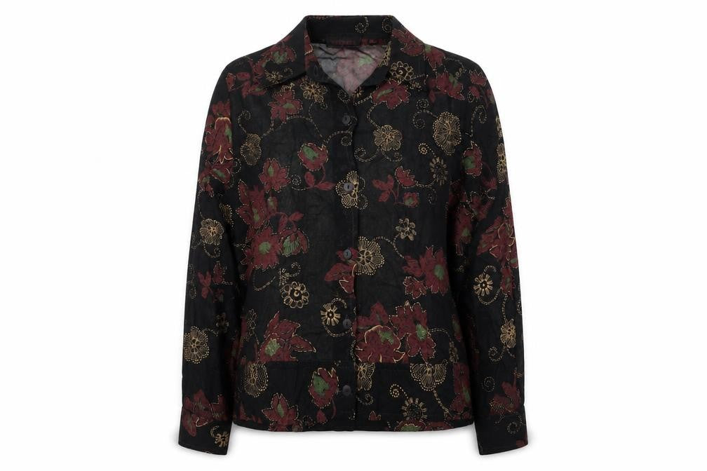Front view of Naughty Women's Black Floral Embroidered Blouse, size 12