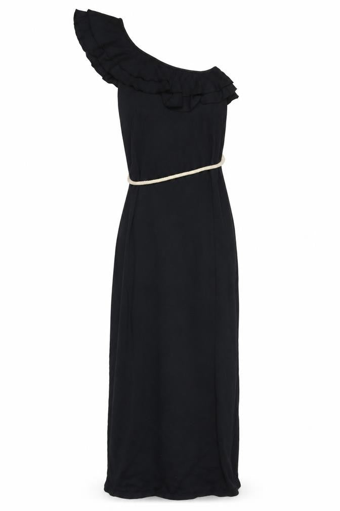 Front view of edc Women's Black Long One Shoulder Dress XS