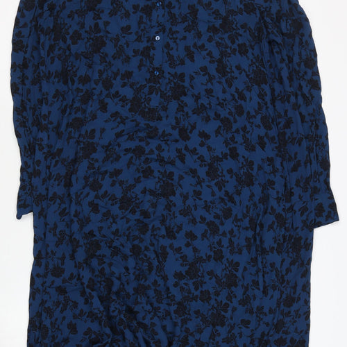 AND/OR Women's Blue Floral Long Sleeve Dress
