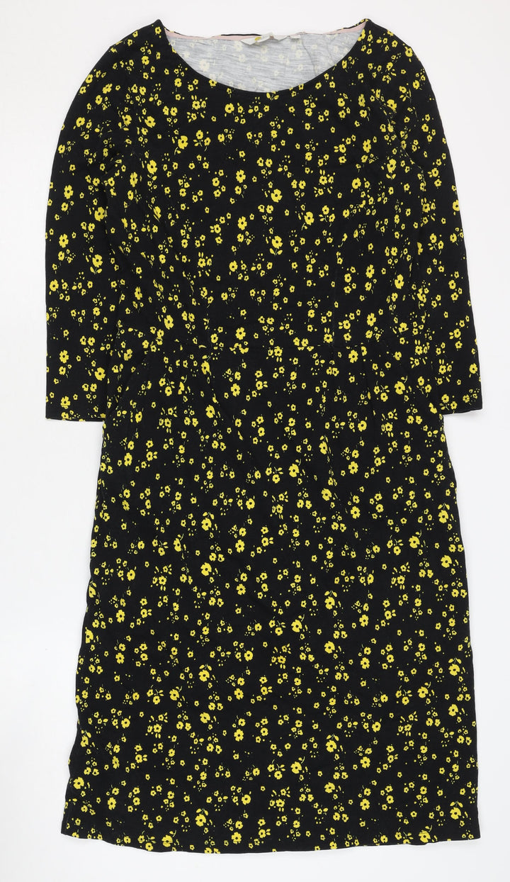 Boden Women's Black Floral Cotton Dress Size 12