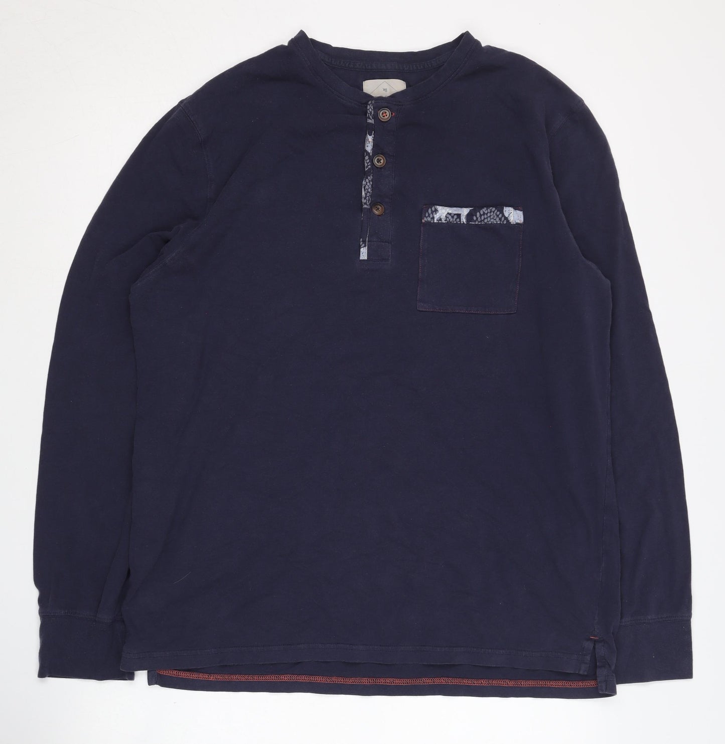 White Stuff Men's Blue Long Sleeve Henley T-Shirt L