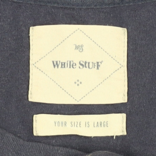 White Stuff Men's Blue Long Sleeve Henley T-Shirt L