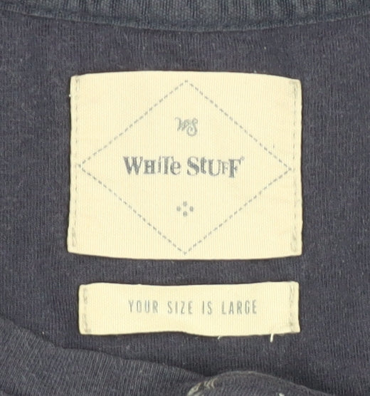 White Stuff Men's Blue Long Sleeve Henley T-Shirt L
