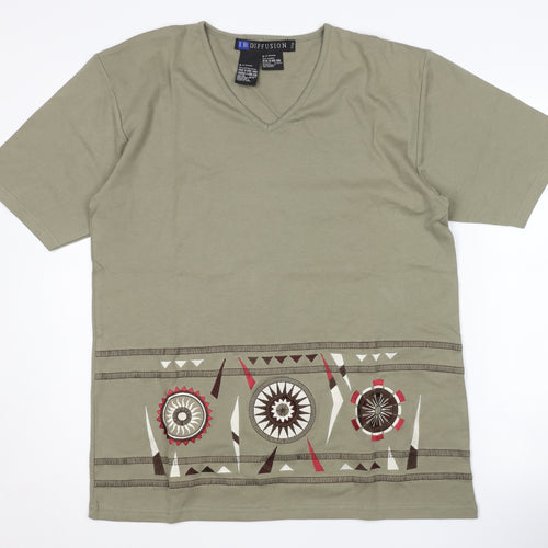 I.B. Diffusion Women's Green V-Neck Aztec T-Shirt S