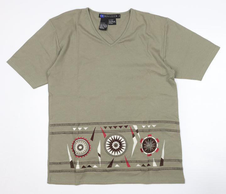 I.B. Diffusion Women's Green V-Neck Aztec T-Shirt S