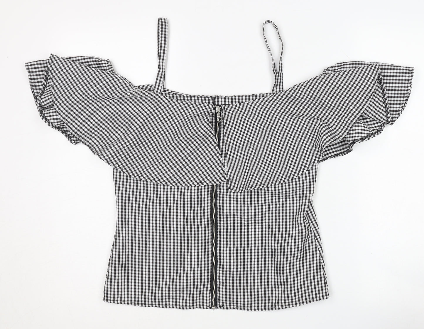 Jane Norman Women's Black Check Off Shoulder Camisole