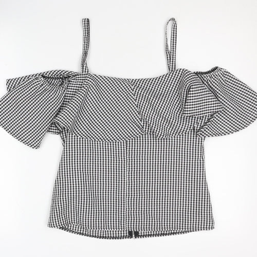 Jane Norman Women's Black Check Off Shoulder Camisole