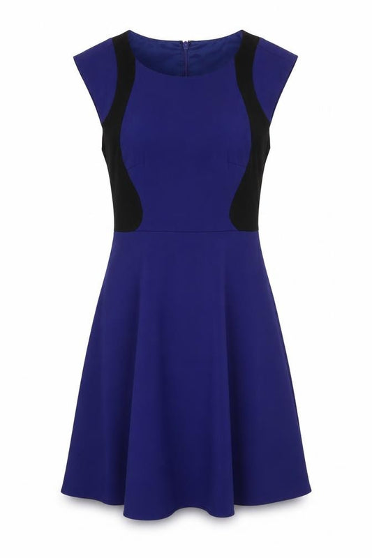 Front view of French Connection Classic Blue Fit & Flare Dress, size 6