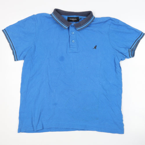 Kangol Men's Blue Polo Shirt - Large, Cotton, Short Sleeve