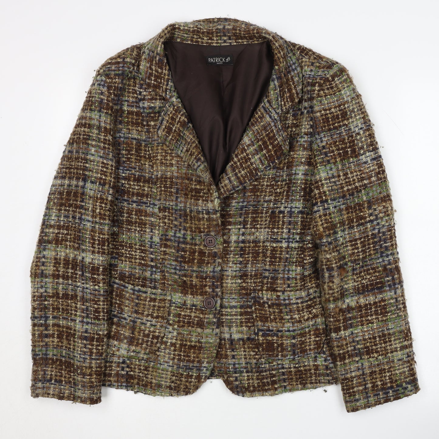 Patrick Paris Women's Brown Plaid Bouclé Blazer Size 16