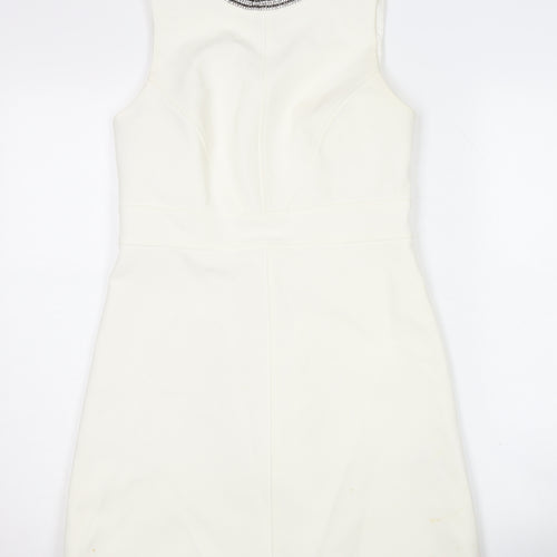 Warehouse Women's Ivory Sheath Dress Size 10 Beaded