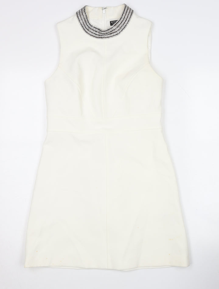 Warehouse Women's Ivory Sheath Dress Size 10 Beaded
