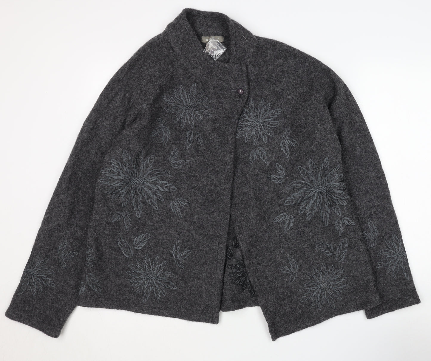 Kenar Women's Grey Wool Cardigan M - Embroidered