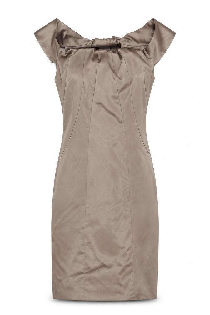 Front view of Derhy Women's Beige Off Shoulder Dress, size S