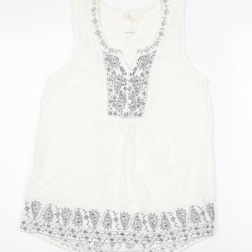 Fat Face Women's White Blouse Size 8 Sleeveless Casual