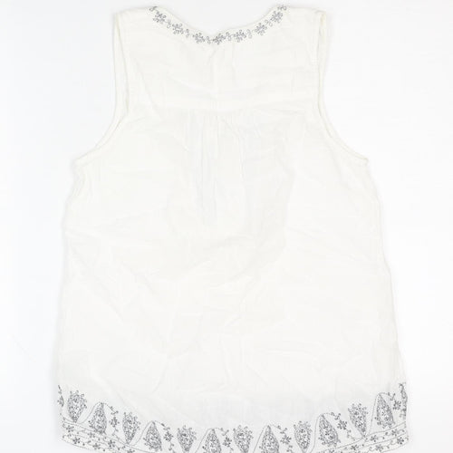 Fat Face Women's White Blouse Size 8 Sleeveless Casual
