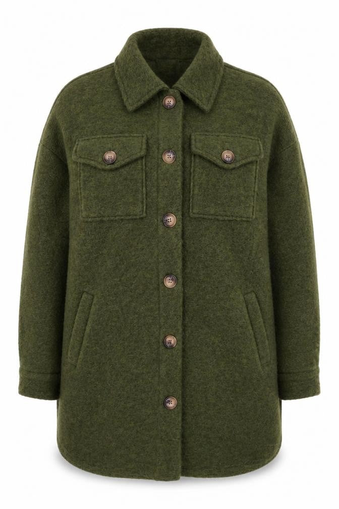 Front view of Civico 51 Women's Green Long Coat, size S