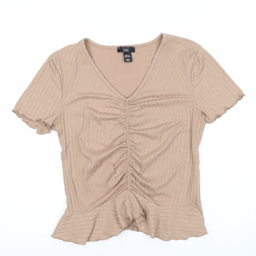 New Look Girls Brown Short Sleeve V-Neck T-Shirt, Size 14-15