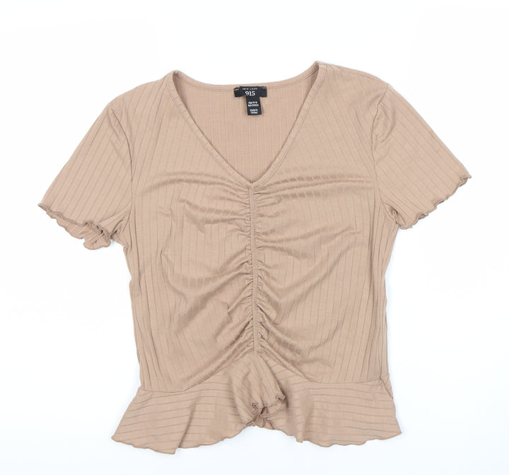 New Look Girls Brown Short Sleeve V-Neck T-Shirt, Size 14-15