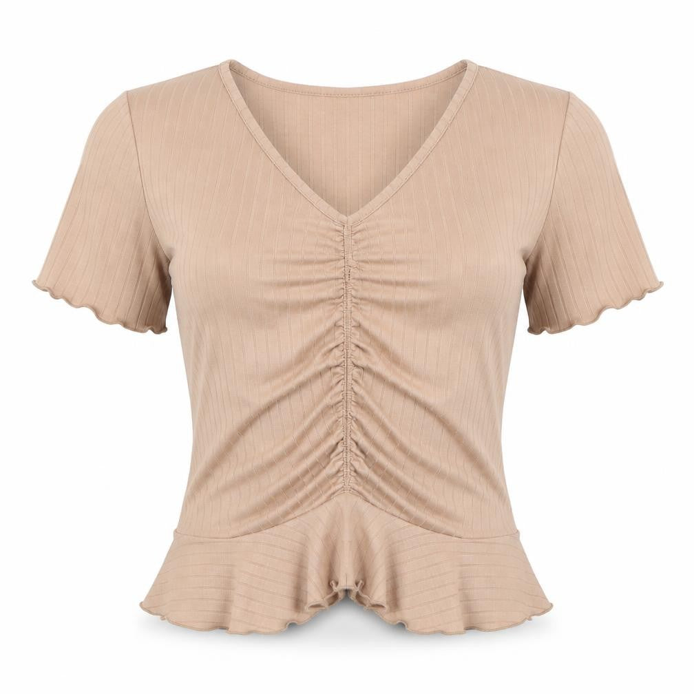 New Look Girls Brown Short Sleeve V-Neck T-Shirt, Size 14-15