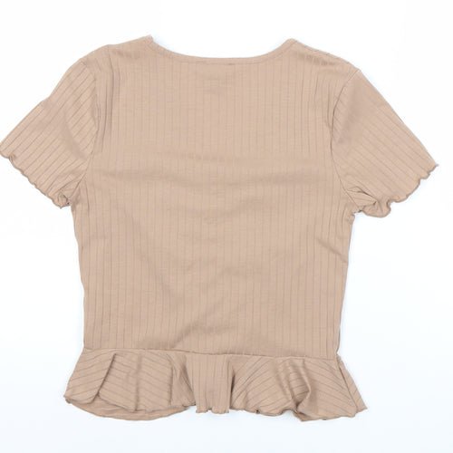 New Look Girls Brown Short Sleeve V-Neck T-Shirt, Size 14-15