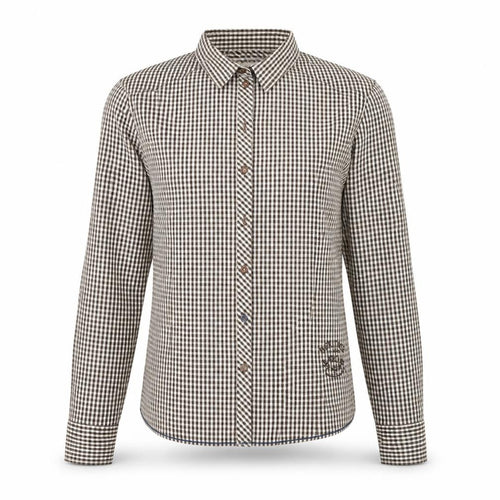 ARQUEONAUTAS Men's Brown Check Cotton Dress Shirt S