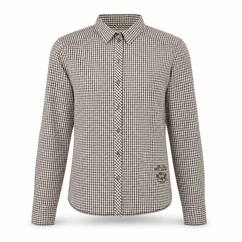 ARQUEONAUTAS Men's Brown Check Cotton Dress Shirt S
