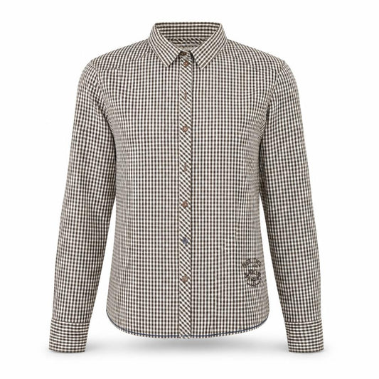 Front view of ARQUEONAUTAS Men's Brown Check Cotton Dress Shirt S