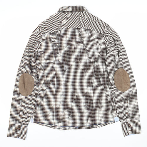ARQUEONAUTAS Men's Brown Check Cotton Dress Shirt S