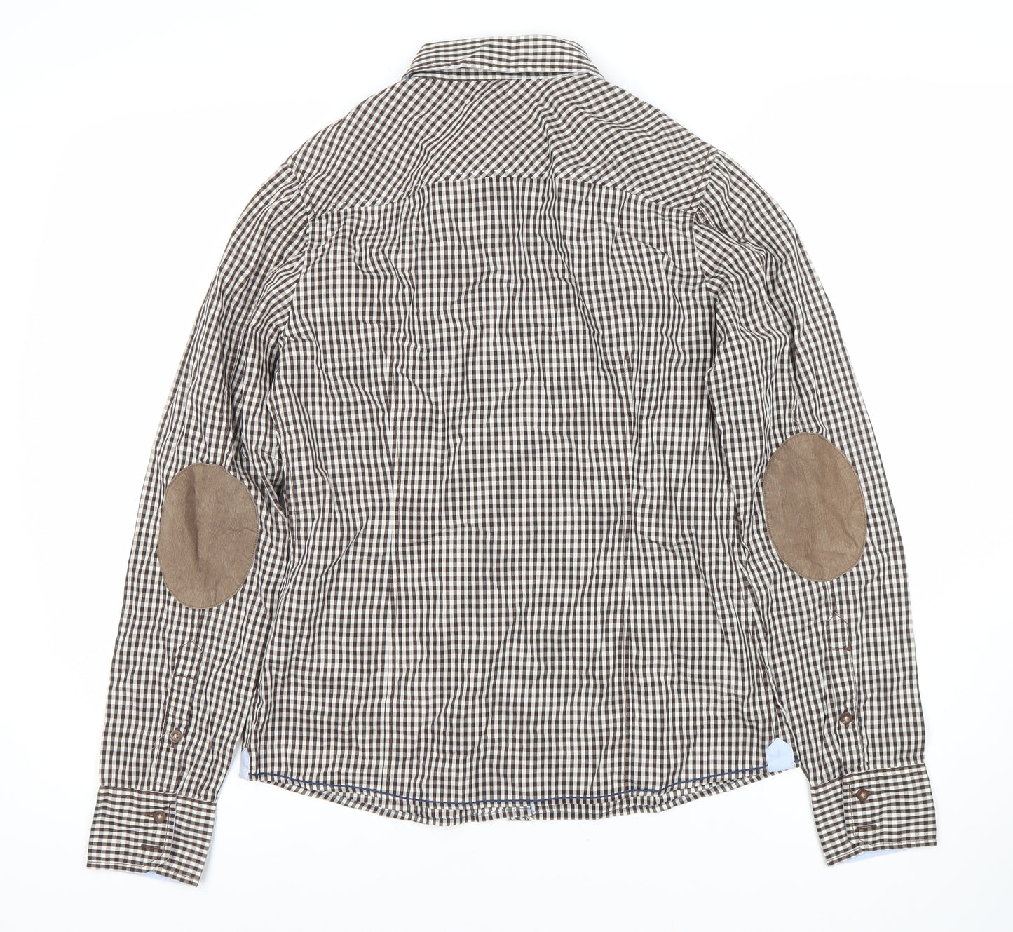 ARQUEONAUTAS Men's Brown Check Cotton Dress Shirt S