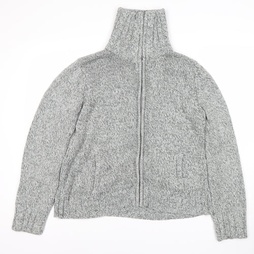 BHS Women's Grey Cable-Knit Full Zip Jumper, Size 16