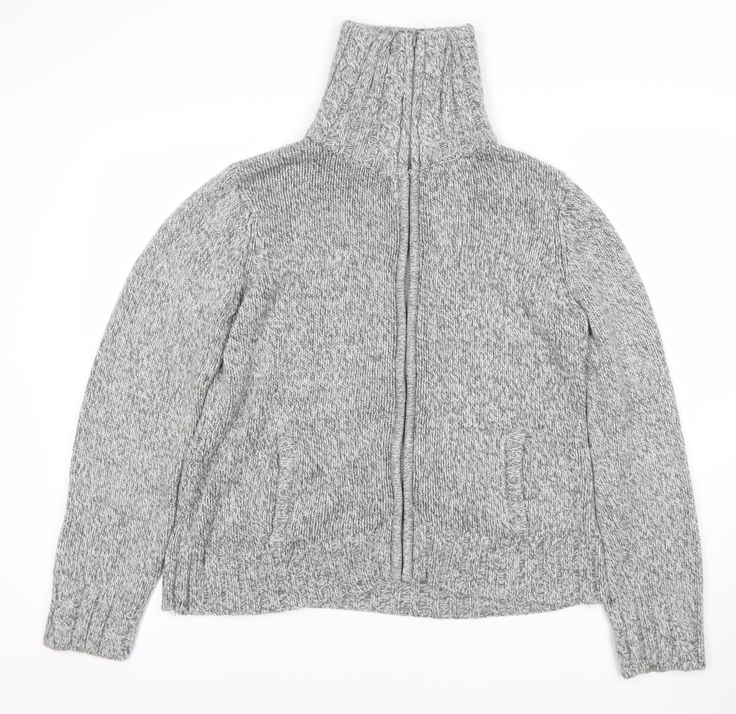 BHS Women's Grey Cable-Knit Full Zip Jumper, Size 16