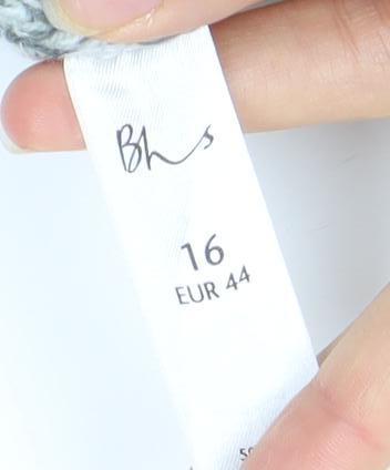 BHS Women's Grey Cable-Knit Full Zip Jumper, Size 16