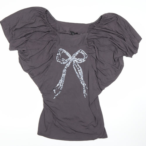 Karinna Grey Women's Top Size 14 with Bow Accent