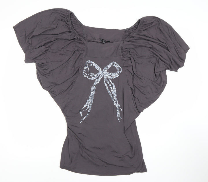 Karinna Grey Women's Top Size 14 with Bow Accent