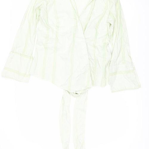 Zara Women's Green Striped Basic Top Size L