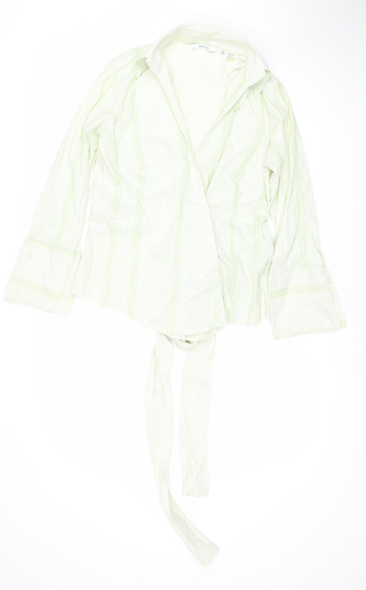 Zara Women's Green Striped Basic Top Size L