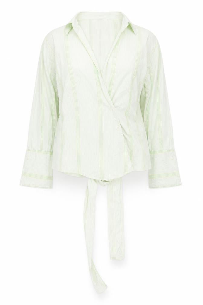 Front view of Zara Women's Green Striped Basic Top, size L