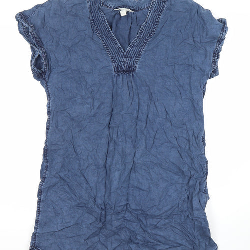 Diverse Women's Blue Cotton Dress - Size 14, Short Sleeve