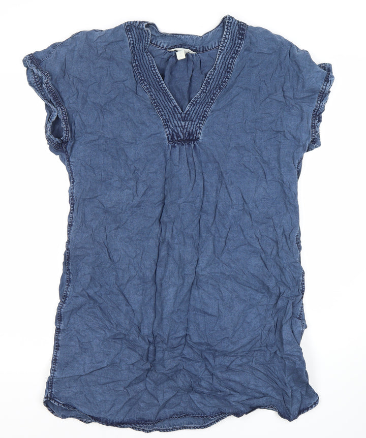 Diverse Women's Blue Cotton Dress - Size 14, Short Sleeve