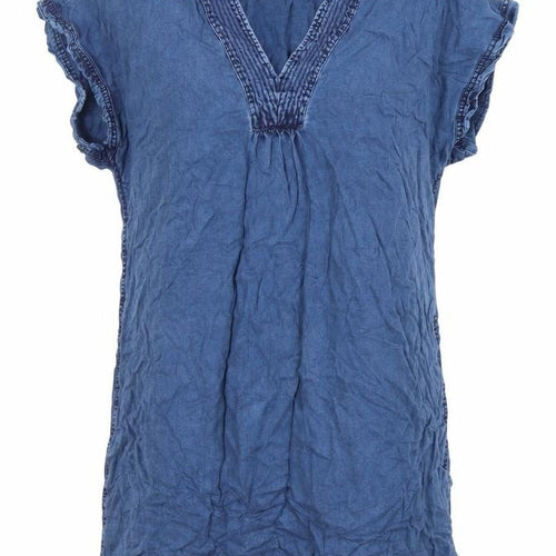 Diverse Women's Blue Cotton Dress - Size 14, Short Sleeve